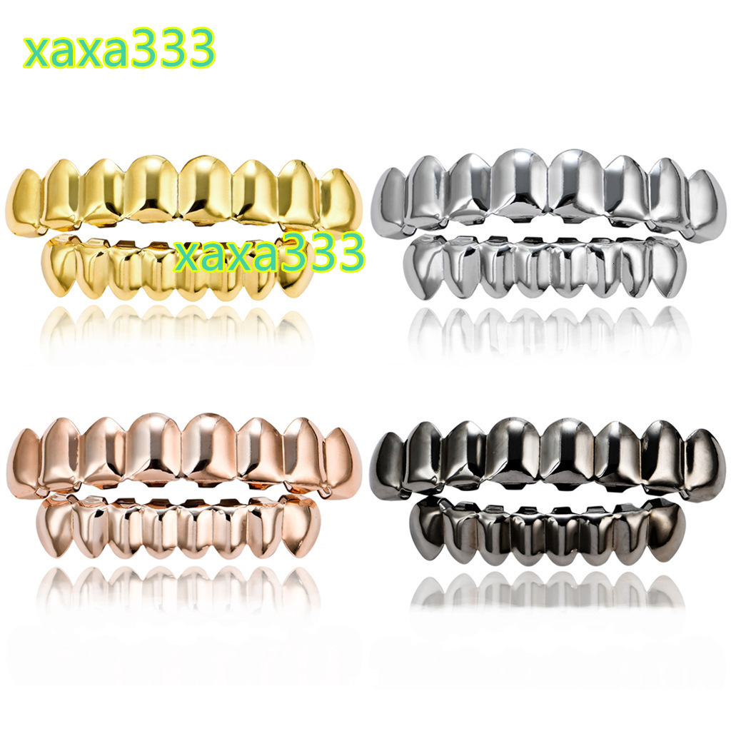 Unisex Hip Hop Copper Electroplated 18K Gold Braces Upper Teeth 8 Lower Teeth 8 Fashion Punk Body Jewelry Wholesale