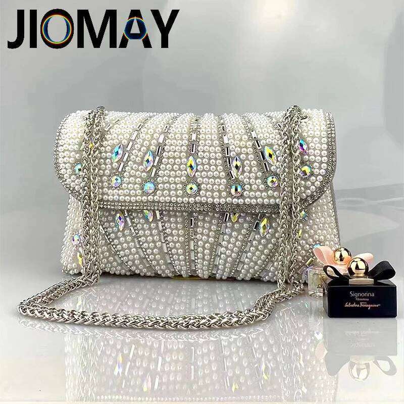 JIOMAY Quiet Pearl Purse Designer Rhinestone Purses For Women Shiny Party Clutch Bags Messenger Bag Wallet