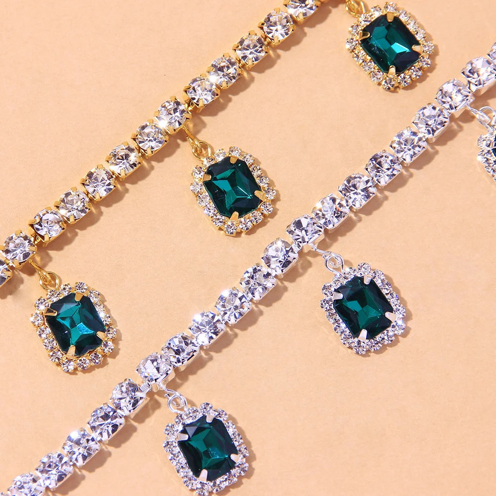 Stonefans Square Rhinestone Anklet Chain Jewelry for Women Summer Beach Pendant Sandal Barefoot Anklet Leg Bracelet 250606