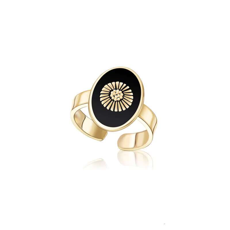 Popular Ins Style 18k Gold-plated Stainless Steel Ring Fashionable Simple Personality Geometric Black Versatile Jewelry Ring