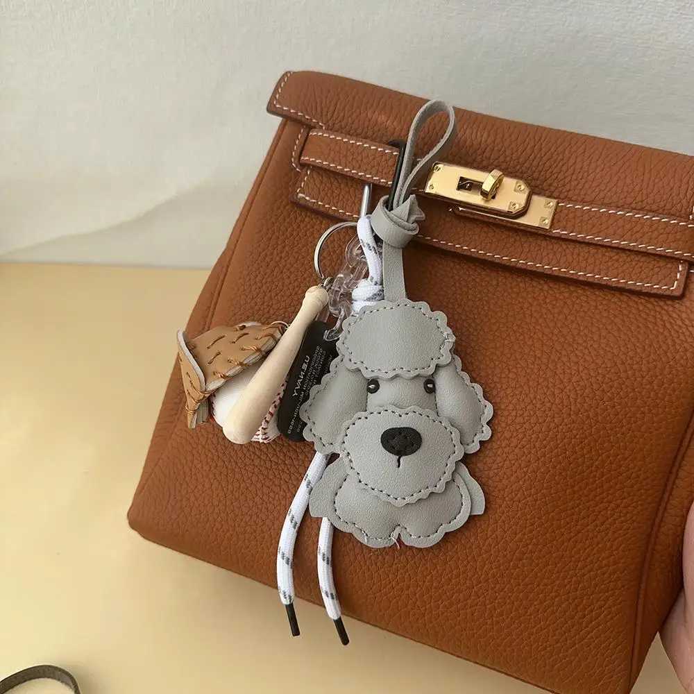 PU Leather Bear Hanger Dog Animal Cartoon Handmade Keychain Cute Puppy Cartoon Teddy Dog Bag Pendant Charm Ornament Accessories XJ250607