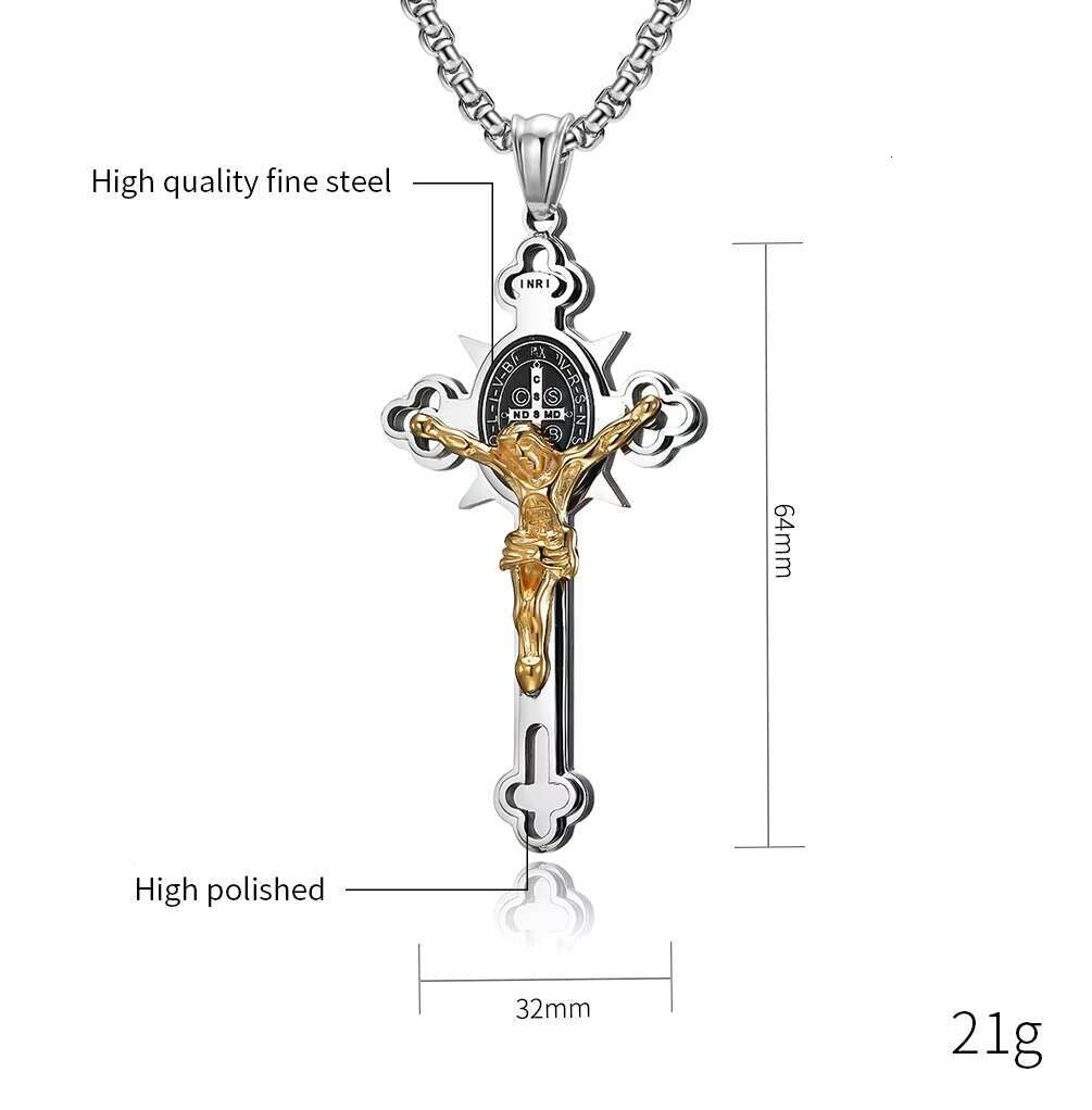 Wholesale High Quality Titanium Steel Cross Necklace Retro Personality Religious Jesus Pendant Necklace for Men