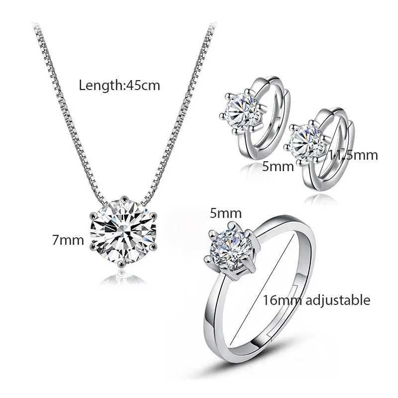 925 Sterling Silver Dazzling 6 Claws AAAAA Zirconia Necklace+Earrings+Ring Jewelry Sets For Women Wedding Jewelry Z250607
