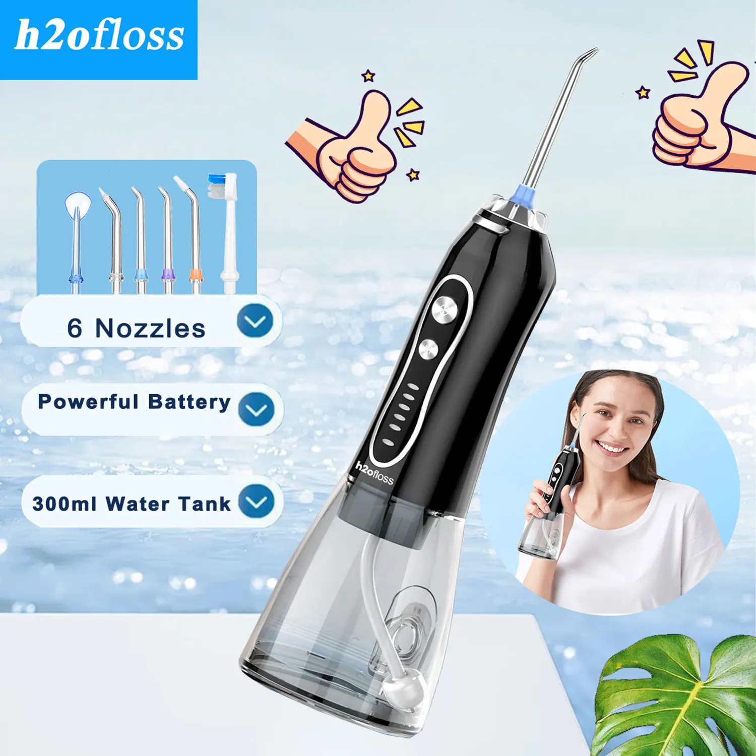 h2ofloss Portable Water Flosser for Teeth Electric Oral Irrigator Dental Water Jet Tooth Pick Rechargeable for Home and Travel 250605