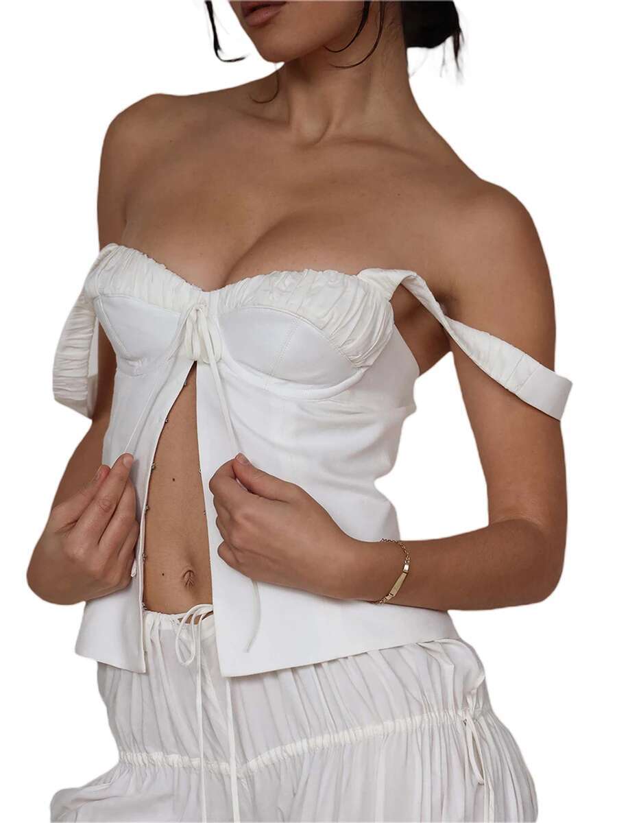 Womens Sleeveless v Neck Crop Top Off Shoulder Solid Color Casual Party Summer Sling Vest for Ladies