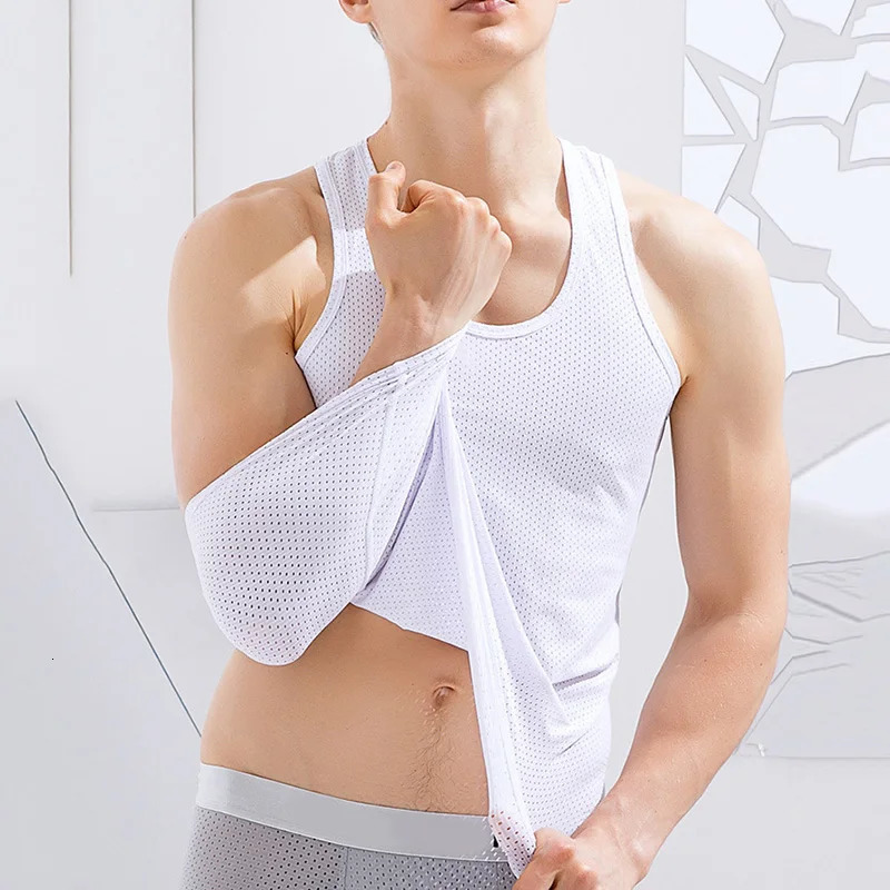 2024 Summer Mesh Mens Tank Tops Ice Silk Vest QuickDrying Breathable Sleeveless TShirts Sports Fitness Top 250527