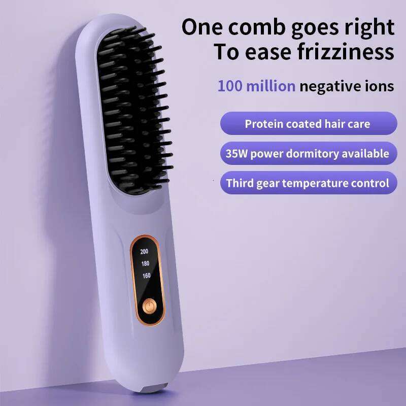 Electric Heating Straight Hair Comb LCD Screen USB Wireless Portable Negative Ion Styling Tool Rechargeable Straightening Brush