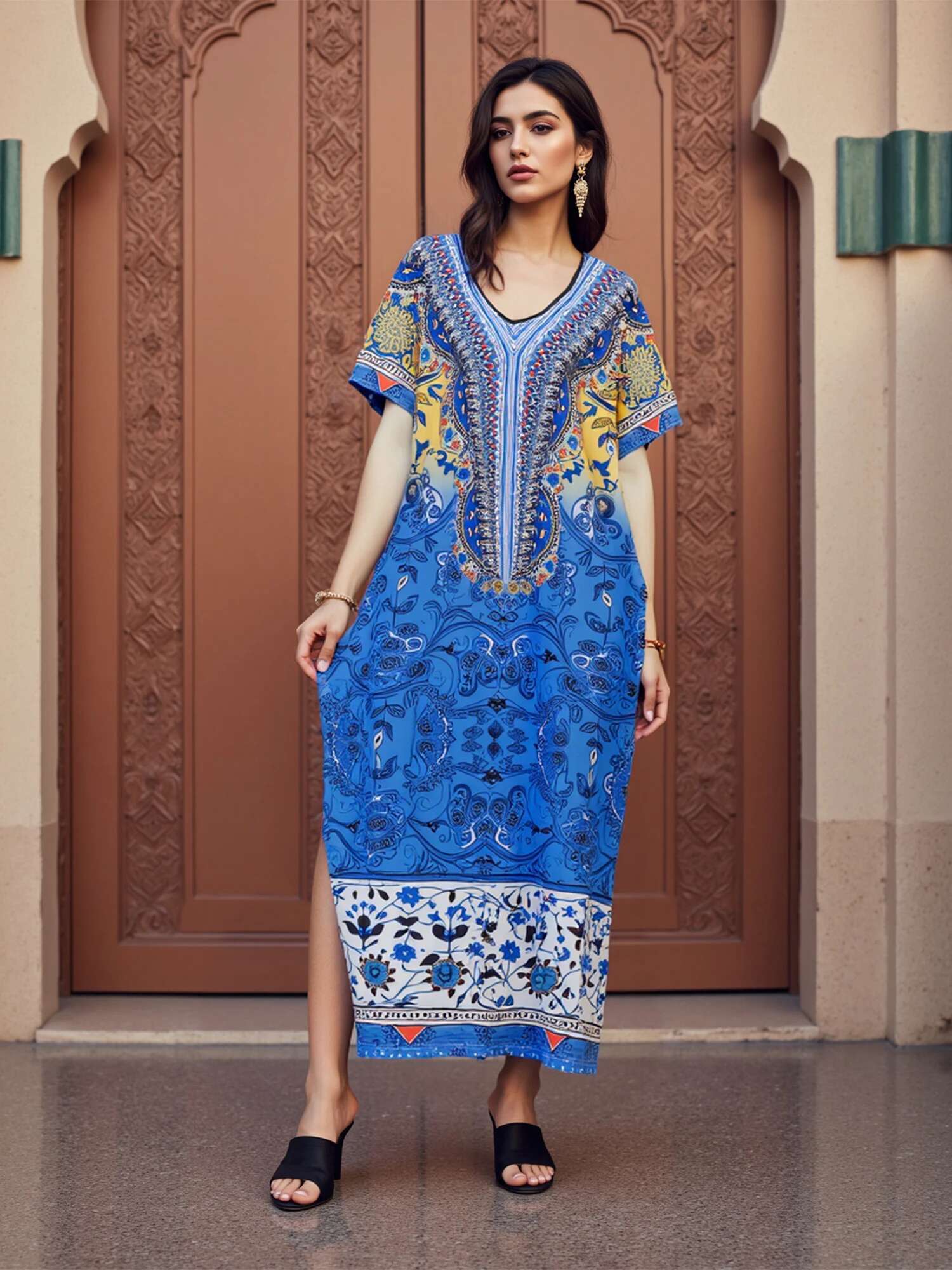 Bohemian Floral Print Maxi Dress with Tassel Tie Waist and Ruffle Hem for Womens Summer Vacation Beach Cover Up