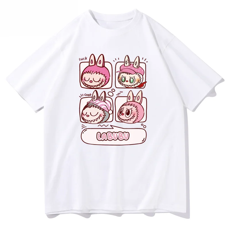 Labubu Graffiti Series Printed Designer T-shirt Men and Women Pure Cotton Lazy Wind Short Sleeve Cartoon Trend Oversized Top