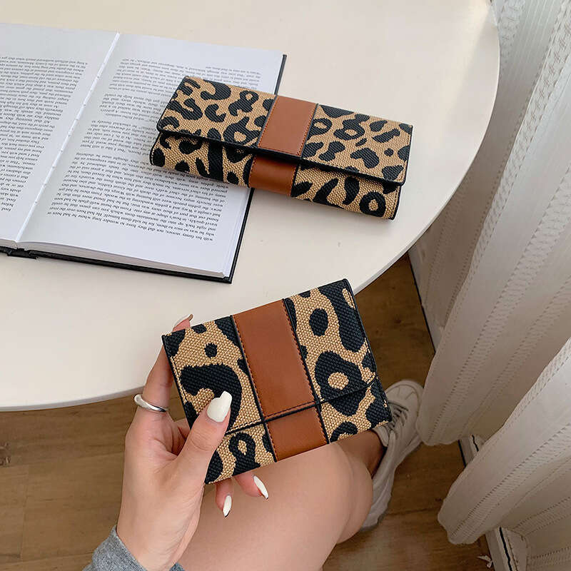 Women New Leopard Print Internet Celebrity Fashion Large Capacity Coin Purse Foldable Multi-Card Slot Long Wallet