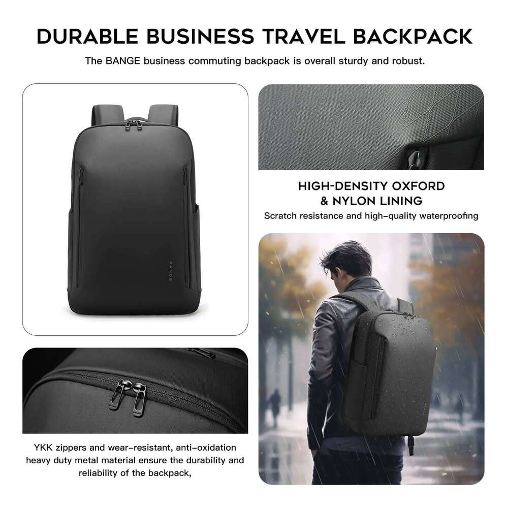 BANGE New Casual Multi-Pockets Big Capacity Daily 15.6Inch Laptop Light Waterproof For Business Trip Roomy Men Backpack With YKK