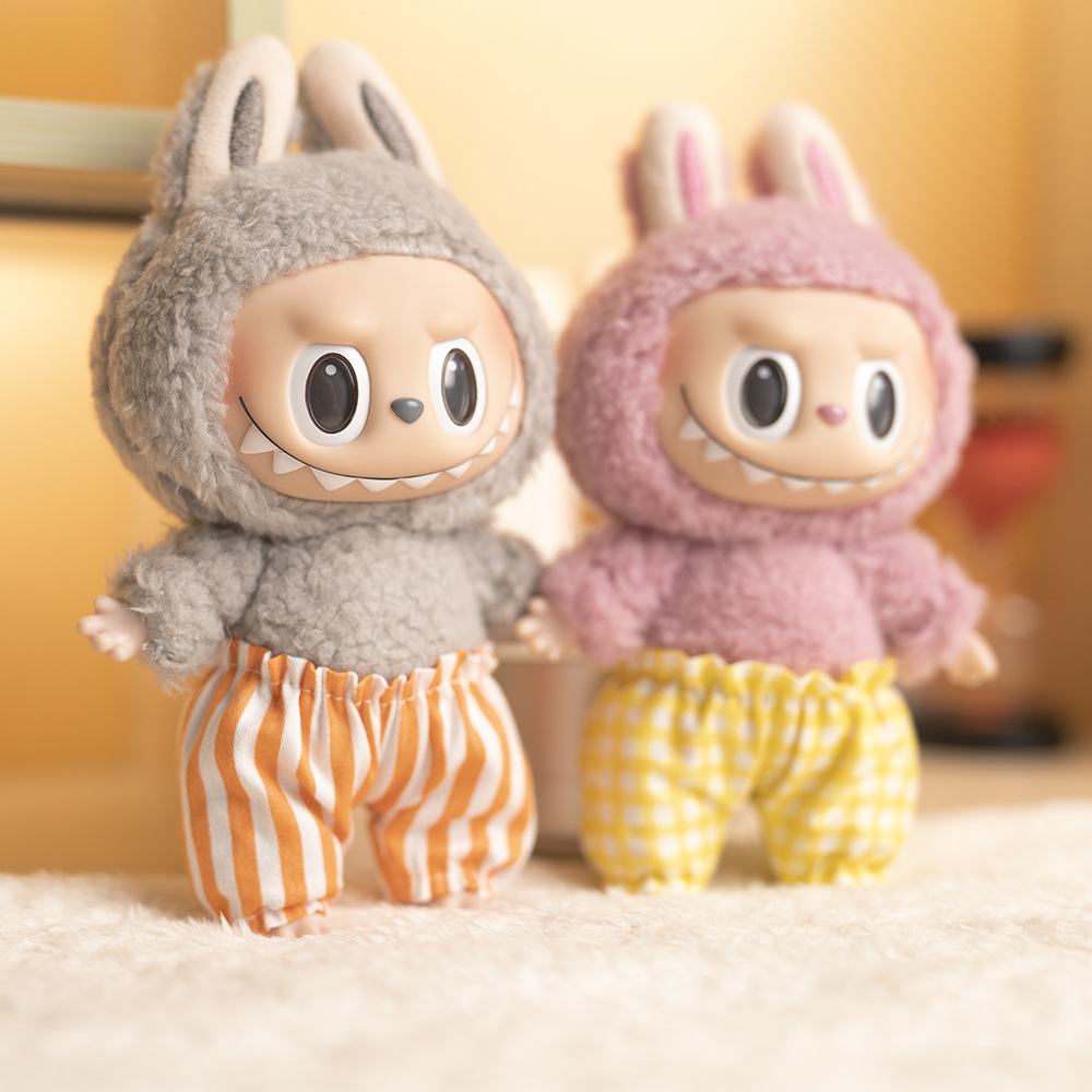 Labubu Small Little Designer Clothing Kawwai Cotton Casual Cute Style Clothes for Toys Fashion Plaid Pants 2025 New without Toys