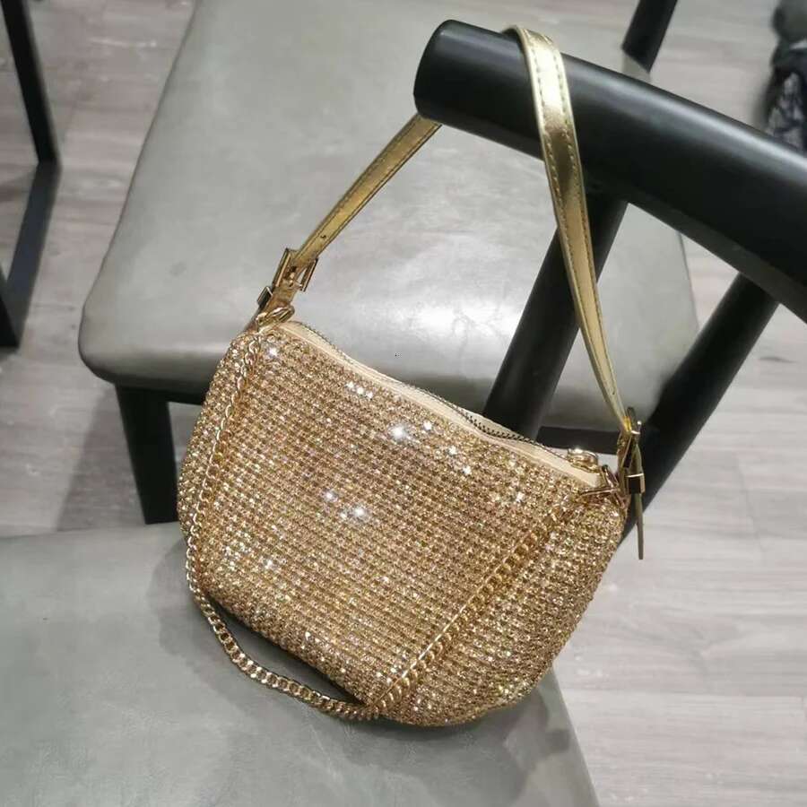 Half Moon Crystal Underarm Bag For Women Shiny Small Chain Shoulder Bags Wedding Party Evening Clutch Purse Handbags Sac