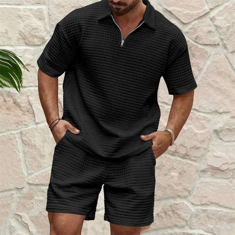 Mens Casual Outfit Short Sleeve Tee with Drawstring Shorts Set for a Stylish Summer Look