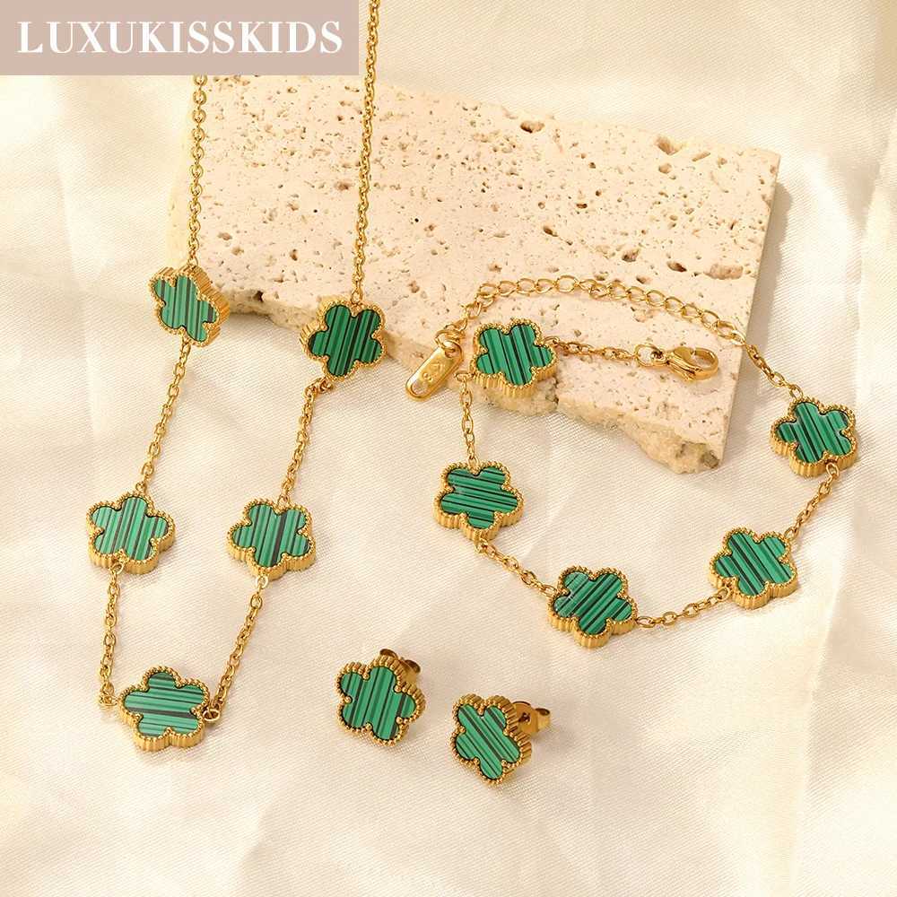 LUXUKISSKIDS Minimalist 3PCS Golden Five- Flower Necklace Earrings Jewelry Sets Shell Dailywear Party Gifts Z250607