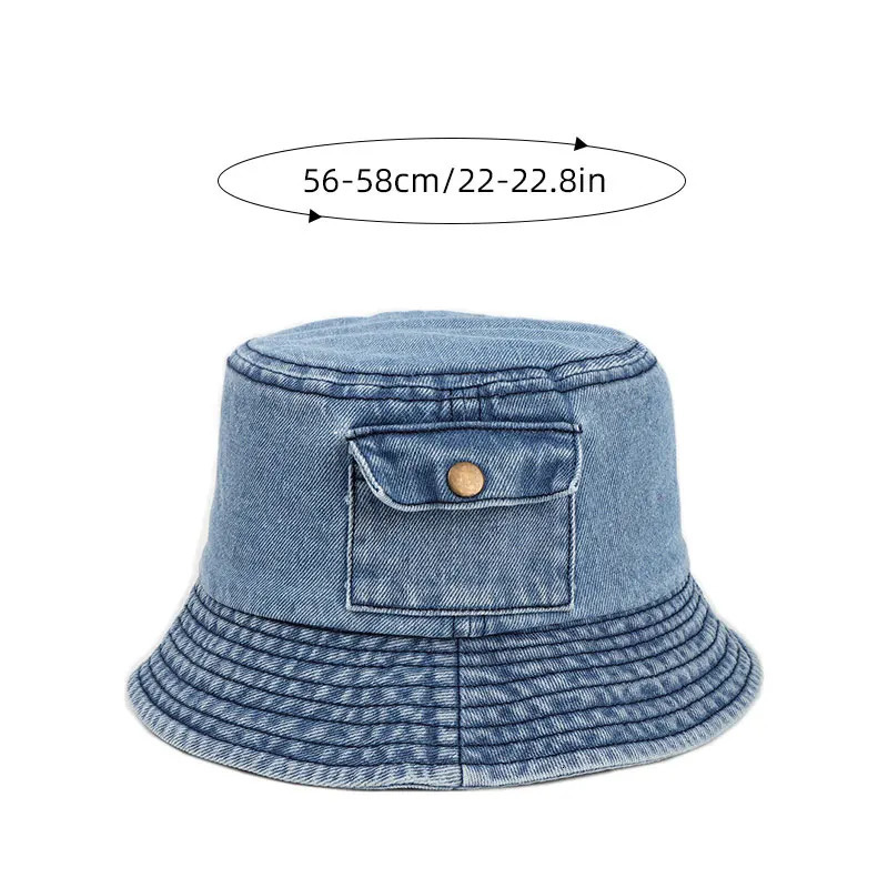 Korean Denim Bucket Hat for Women Vintage Solid Color Fisherman Cap Summer Outdoor Travel Girls Panama Sun Hats 250605