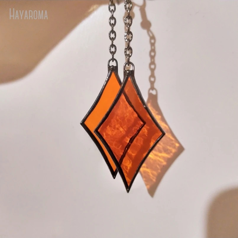 Gunmetal Color Black Orange Stained Glass Sun Catcher On Chain Blazing Soldered Jewelry Gift Elegant Earring ER39875 250604