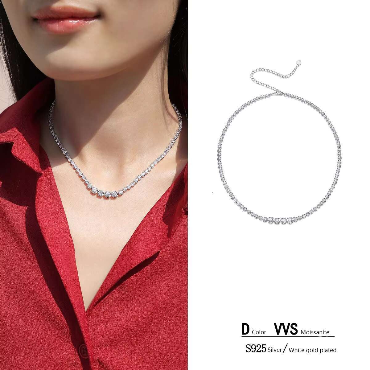 Wholesale Luxury Jewelry Moissanite Necklace for Women Tennis Necklace Moissanite Sterling Silver and Moissanite Tennis Necklace