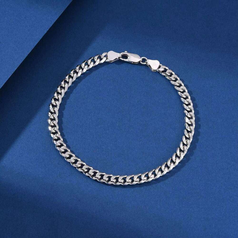 Pure Chain Sier Cuban Bracelet Men's Pulsera Para Hombres