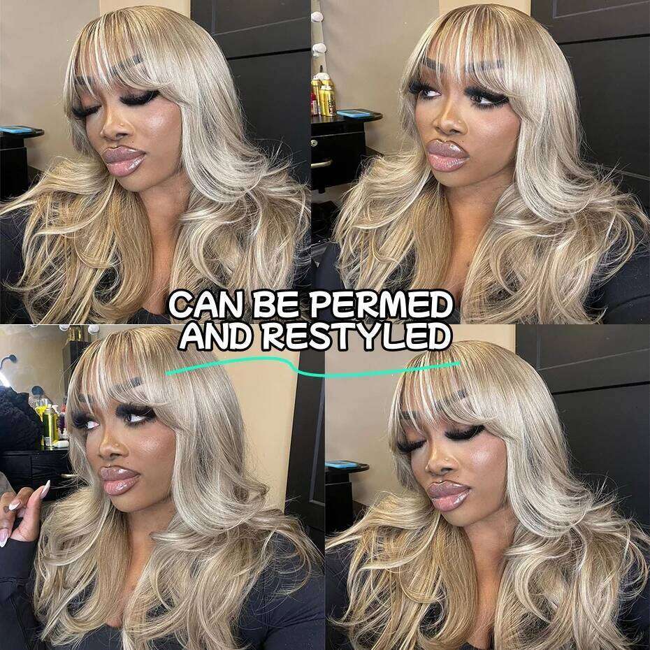 NAMM Straight 13x6 Brown Highlight Front Human Hair Natural Hairline Ash Blonde Transparent Lace Frontal Wig For Women