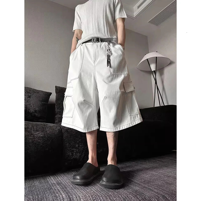 American Vintage Y2k 90s White Cargo Pants Mens Harajuku Oversized Baggy Summer Short Trousers Streetwear Korean Fashion Capris 250605