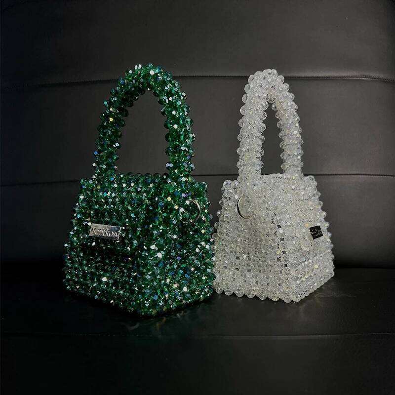 Advanced Shining Crystal Handbag 2024 New Handwoven Beaded Chain Crossbody Bags Fashion Small Banquet Bag Customization