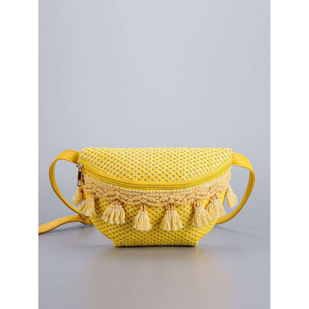 2025 New Women's bags tote bag Tassel Woven Waist Bag High-End Straw Crossbody