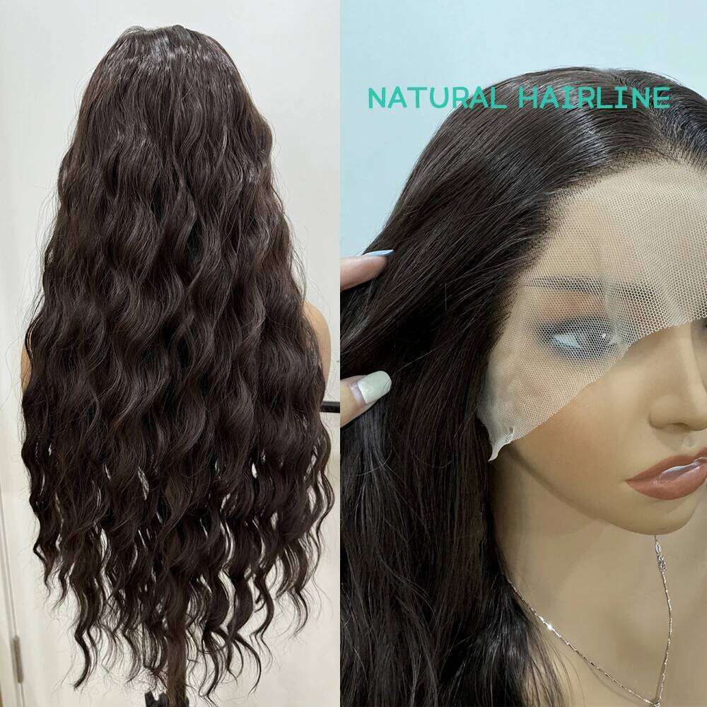 NAMM Chocolate Front Lace Wigs For Women Long Wavy Synthetic Hair Heat Resistant Look Natural Wave Cosplay Brown Wig