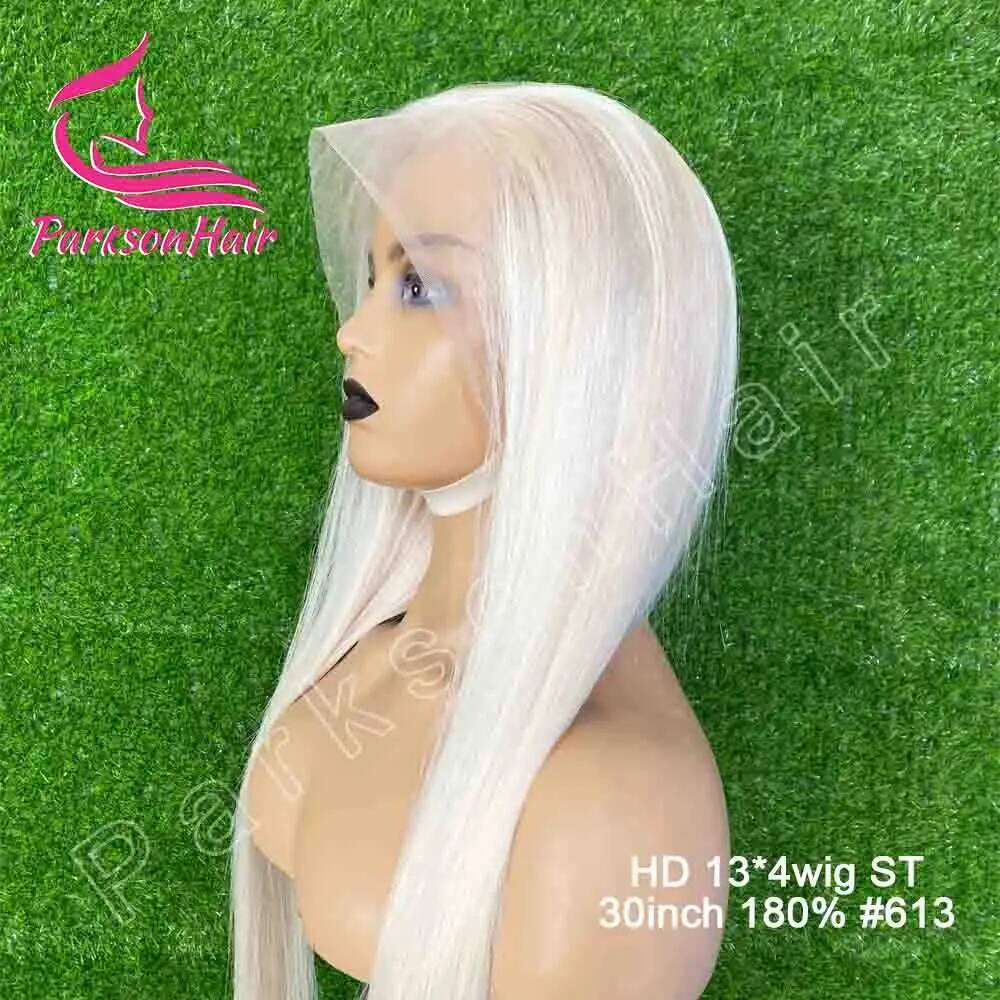 NAMM #60 Color Platinum Ash Blonde Front Wigs Human Hair White 13x4 13X6 HD Transparent Lace Frontal Wig For Women Pre Plucked