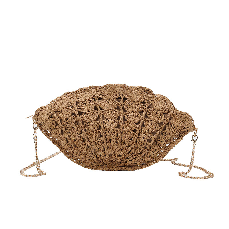designer Shell Crossbody Straw Bag 2025 New Fashion Hollow Fan-shaped Straw Woven Bag for Women Beach Vacation Beac