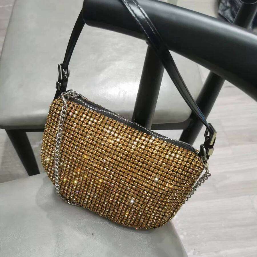 Half Moon Crystal Underarm Bag For Women Shiny Small Chain Shoulder Bags Wedding Party Evening Clutch Purse Handbags Sac