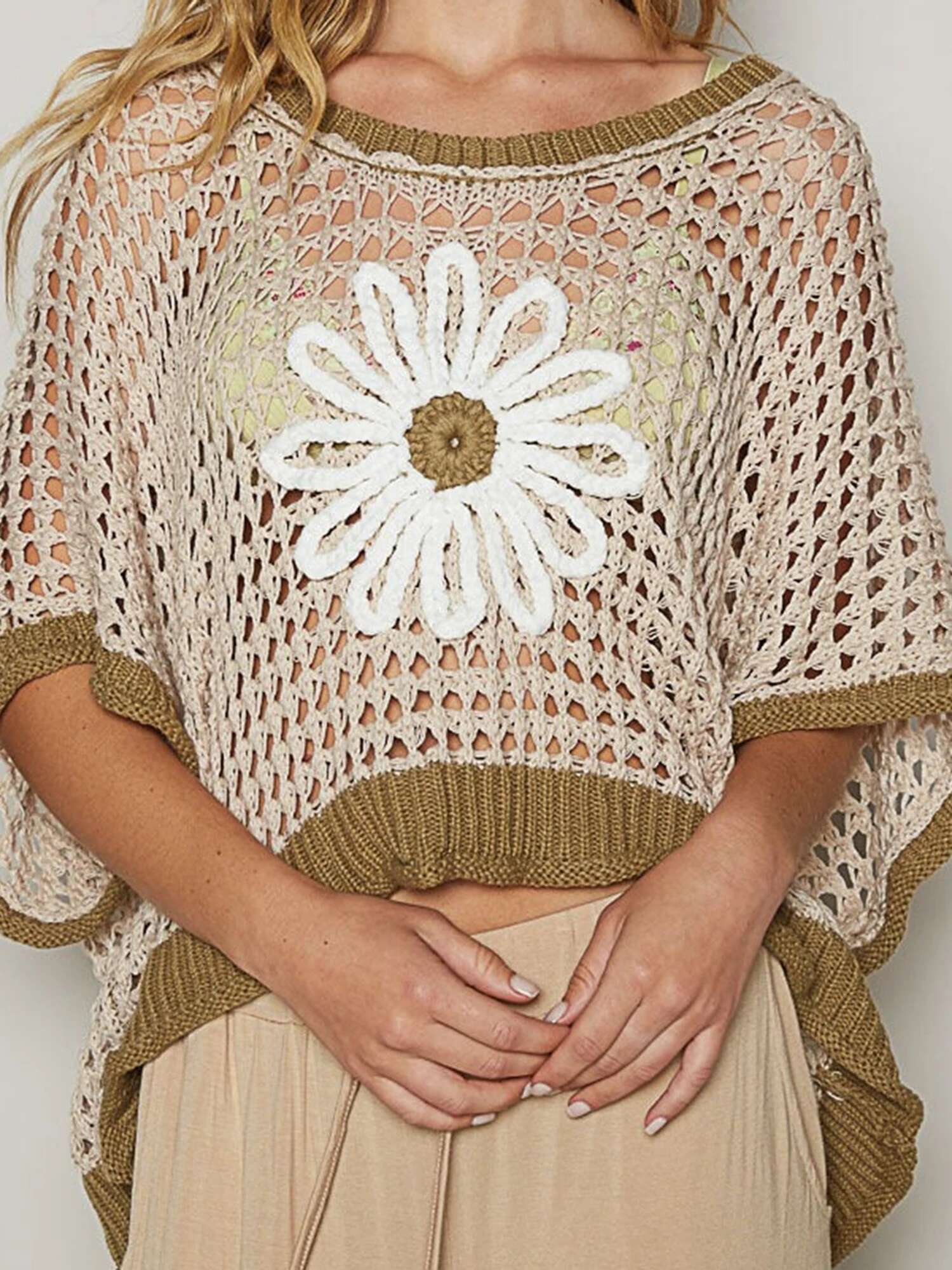 Womens Lightweight Crochet Sweaters with Floral Embroidery and Hollow Knit Design for Spring and Summer