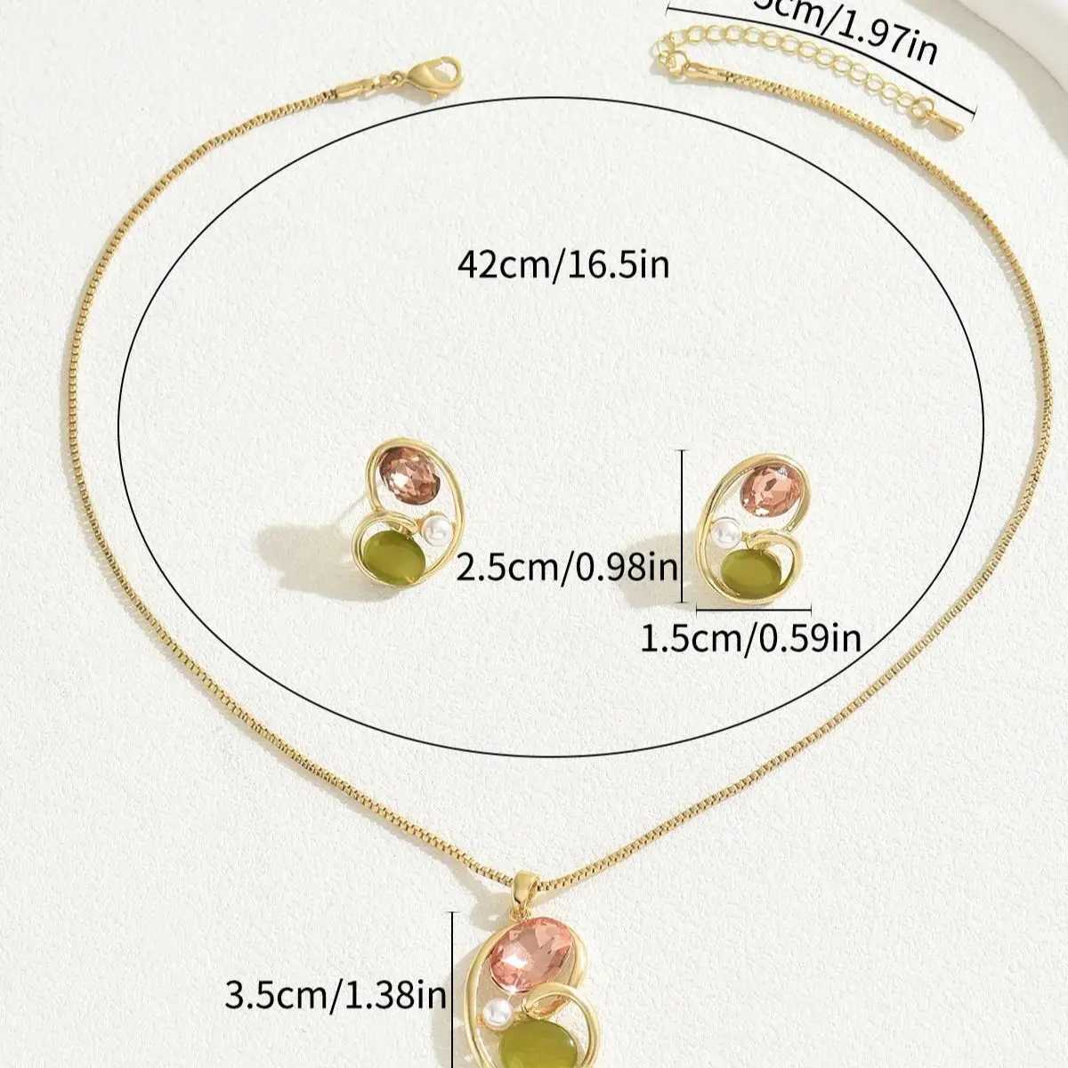 2 PCS Multicolor Crystal Stone Jewelry Set Womens Romantic Flower Pendant Necklace Stud Earrings Chic Birthday Gift For Girl Z250607