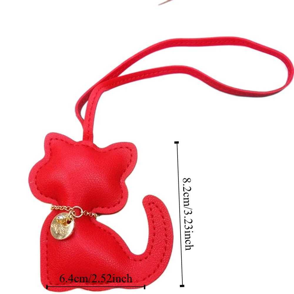 Fashion PU Leather Cat Pendant Keychain Cute Animal Keyring Women Bag Charm Handbag Hanging Decoration For Girl Gifts XJ250607