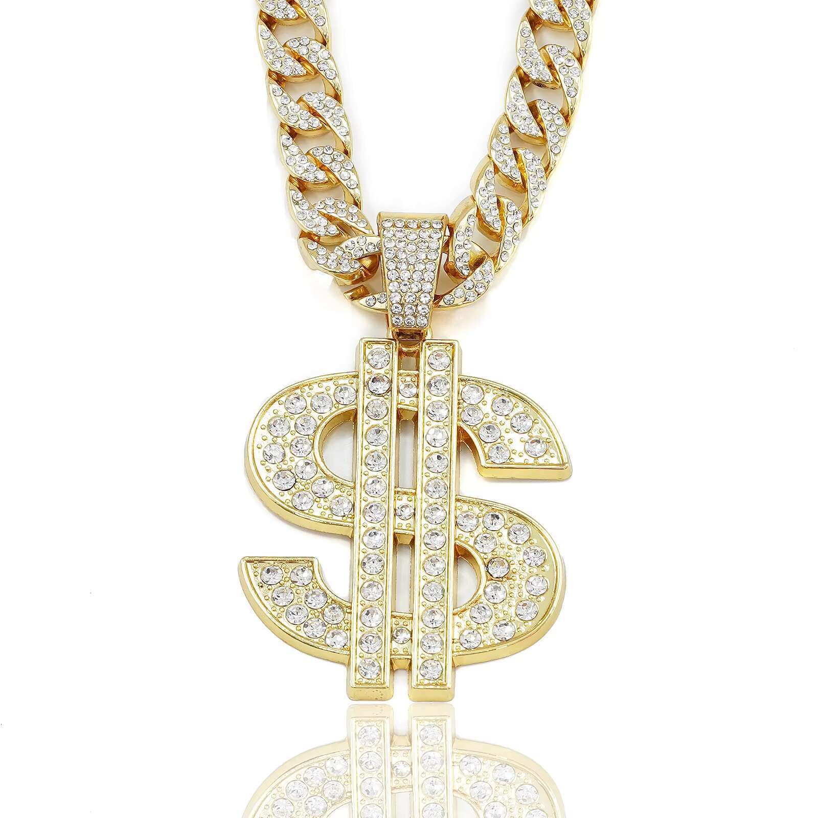 Hot Sell Hip Hop Diamond Encrusted Dollar Pendant Cuban Chain Necklace Accessories Bully Street Dance Nightclub Collarbone Chain