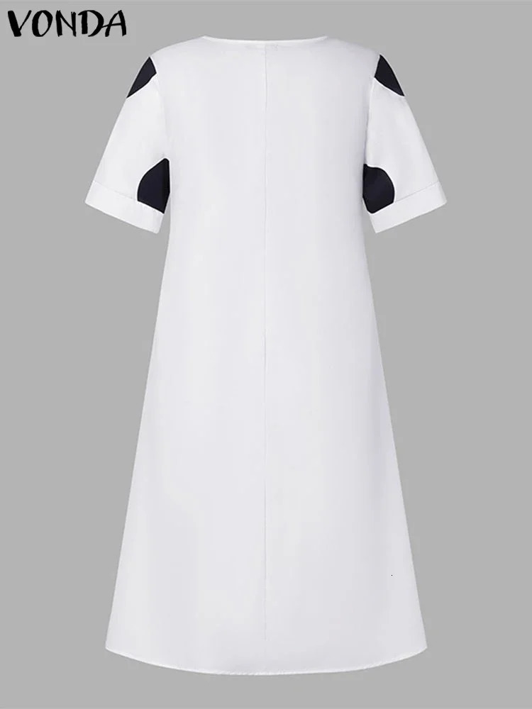 VONDA Plus Size 5XL Women Dress 2025 Summer Bohemian Polka Dot Maxi Long V Neck Party Sundress Vestido Beach Robe Elegant 250526