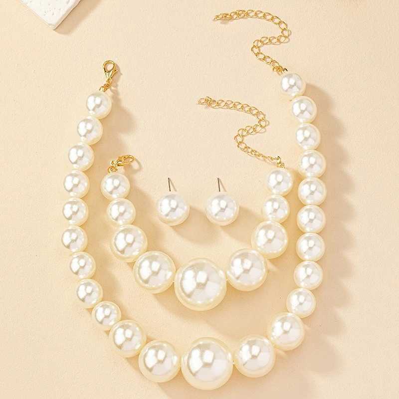 New Bride Jewelry Set Fashion Elegant Imitation Pearl Necklace Earrings Womens Wedding Party Accessories Z250607