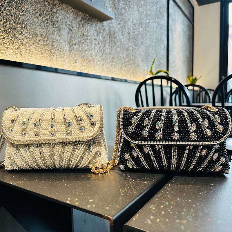 JIOMAY Quiet Pearl Purse Designer Rhinestone Purses For Women Shiny Party Clutch Bags Messenger Bag Wallet