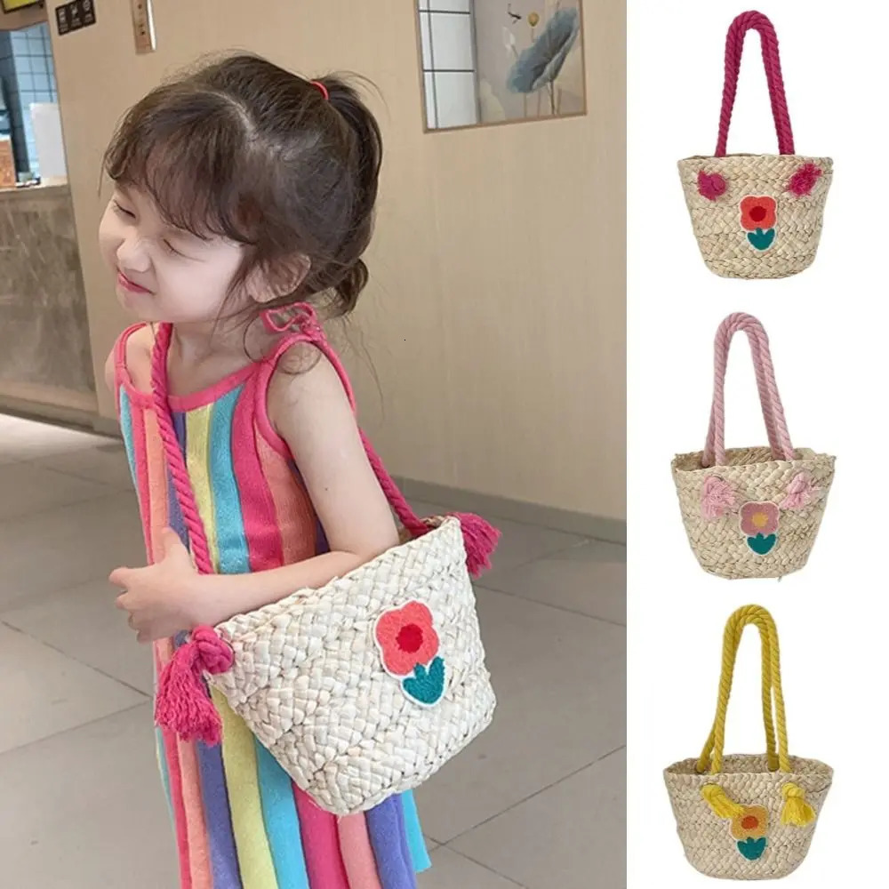 Casual Cute Woven Shoulder Bag Large Capacity Elegant Straw Handbag Underarm Tote Beach Small Basket Children 250605