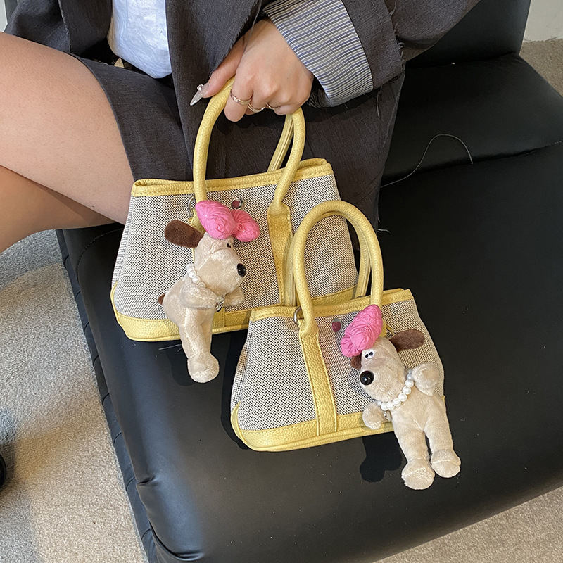 designer Niche Color-Block Canvas Tote Bucket Bag for Women 2025 New Casual Versatile Patchwork Shoulder Crossbody Small Tote Bag