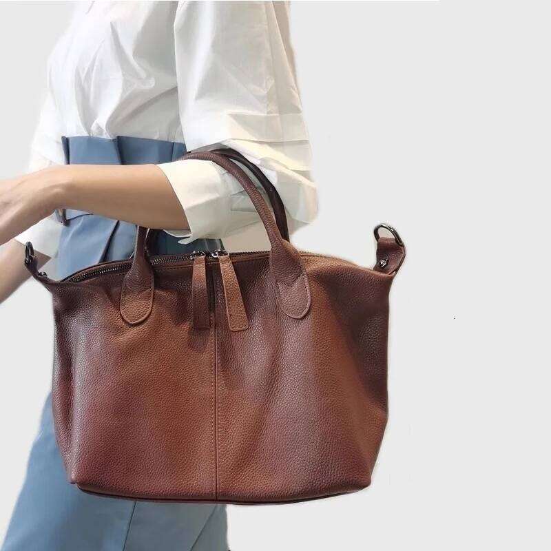 Women's Genuine Leather Tote Bag Female Handle Crossbody Fashion Cowhide Shoulder Bags Ladies Daily Commuter Purses Handbag