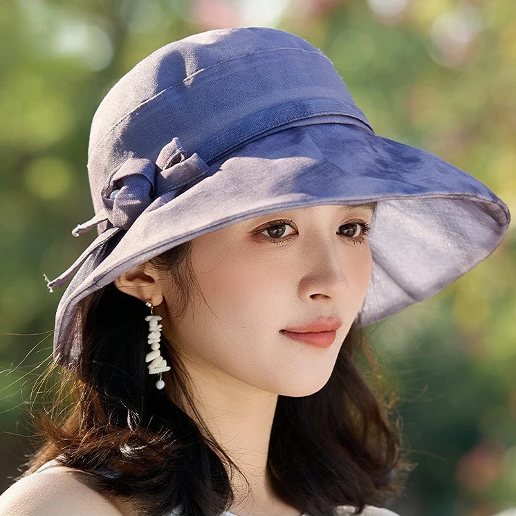 Womens Premium Ombre Floral Bucket Hat with Bow Wide Brim Summer Lightweight Sun Hat UV Protection UPF 50 250605