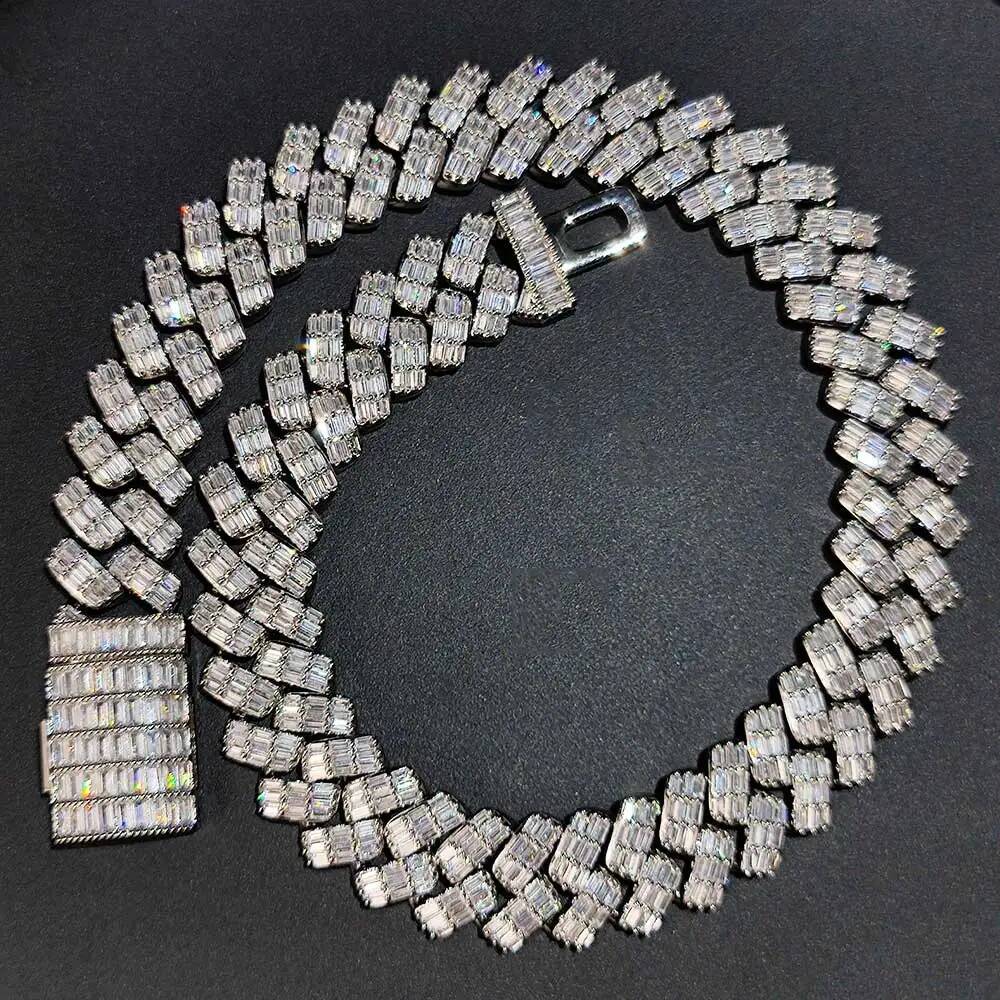 18/19MM Thick Mix Baguette Iced Out Cuban Link Rapper Hip Hop Jewelry CZ Dia Chain Necklace For Men