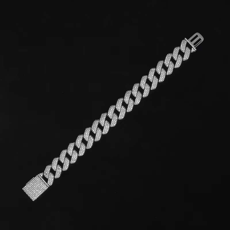 Hip Hop 925 Sterling Silver Men's Miami Shiny Moissanite Cuban Link Bracelet Custom 16mm Moissanite Linkracelet