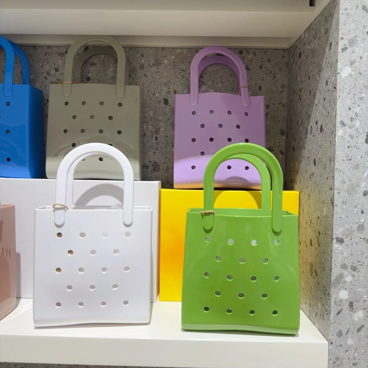 Small PVC Beach Tote Bag Fashion Mommy Diaper Storage Baskets Summer Rubber Tote Solid Color Jelly Beach Bags Sundries Organizer 250603