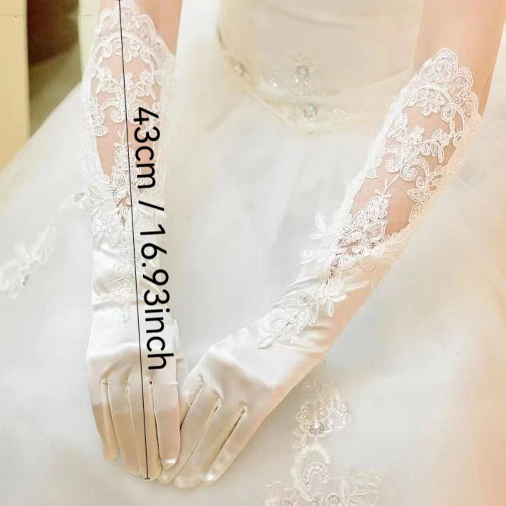 Elegant Satin Lace Gloves Long Bridal Gloves for Bride Flower Girl Wedding Prom Party 250603