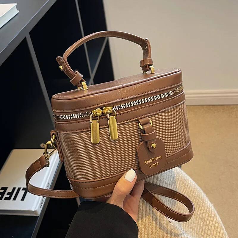 Women Portable Bucket Box Versatile Stylish Crossbody Bag High Quality Black Coffee Beige
