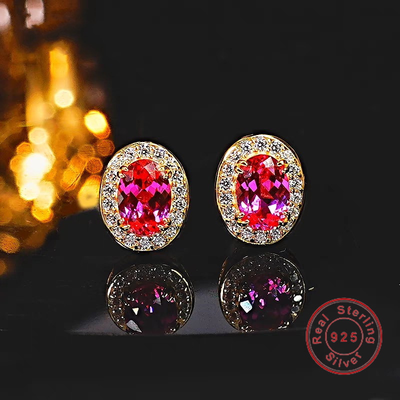2025 Choucong Ins Top Sell Stud Earrings Elegant Stunning Simple Fine Jewelry Pure 100% S925 Sterling Silver Oval Pink Moissanite Diamond 18K Gold Ear