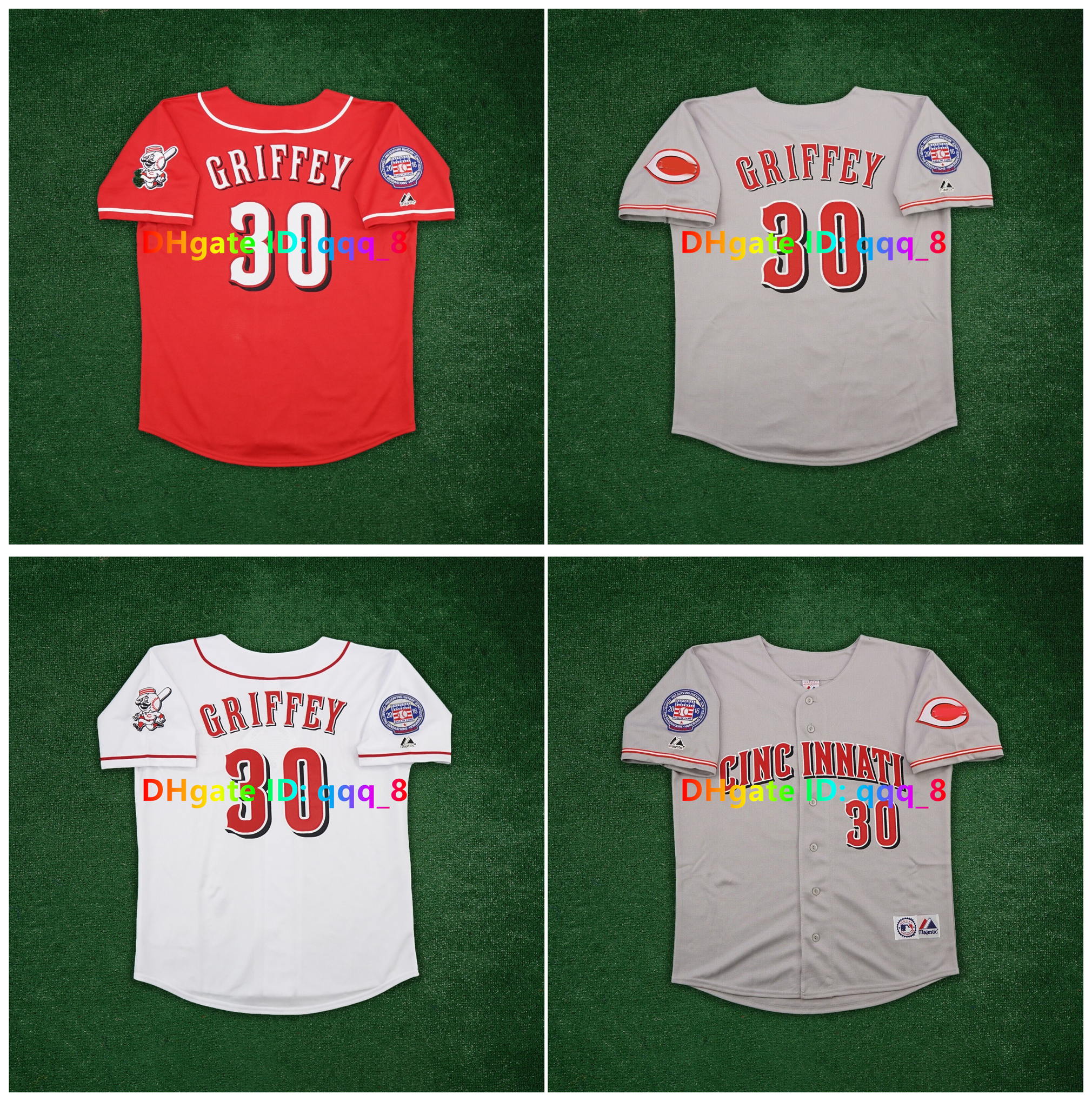 Ken Griffey Jr. 2016 HOF Patch Reds Baseball Jerseys Red Grey White Men Kids Women Size S-4X