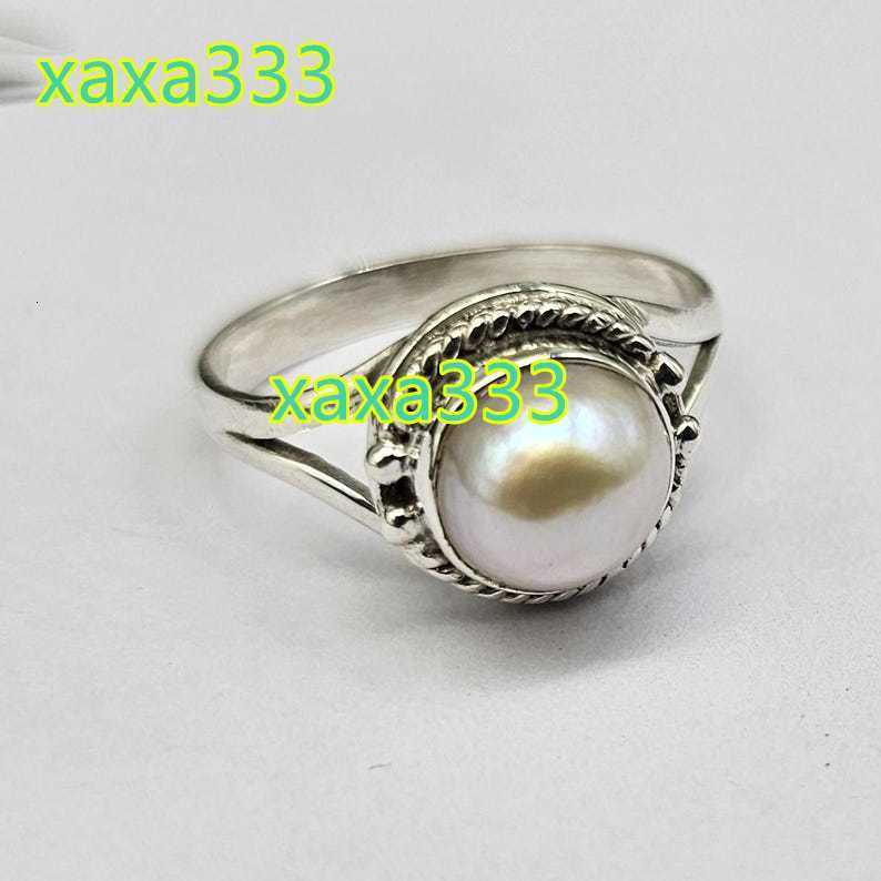 Natural Freshwater Pearl Ring 925 Sterling Silver Ring White Pearl Statement Boho Ring Handmade Pearl Round